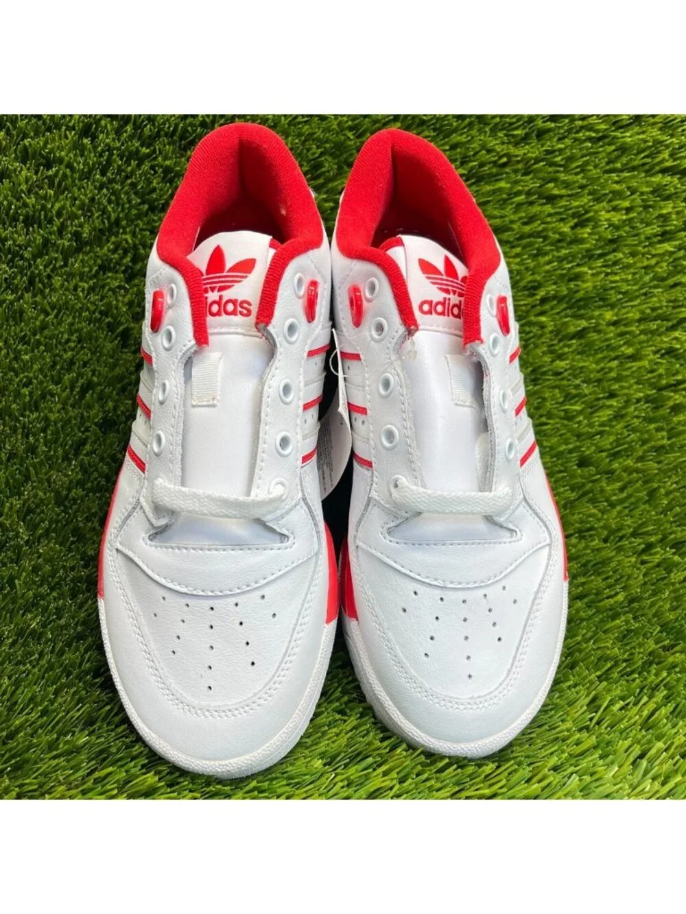 Adidas Rivalry Low Boys Size 5Y White Red Athletic Leather Shoes Sneakers